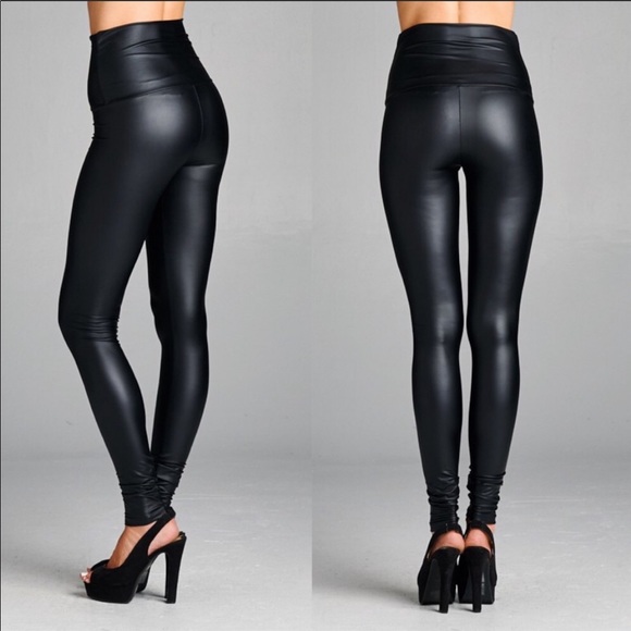 Faux leather leggings high waist tummy control - Picture 4 of 5